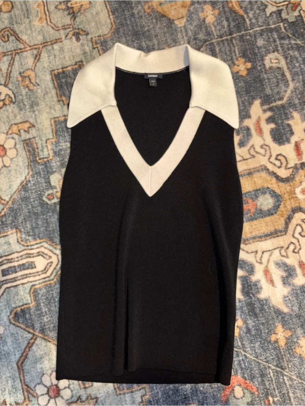 Express Black V-Neck Sweater with Cream Collar